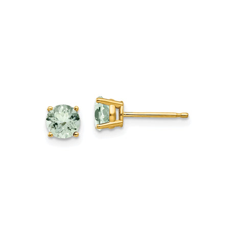 14k Yellow Gold Stud Earrings with Light Green Gemstones, Classic Four Prong Setting