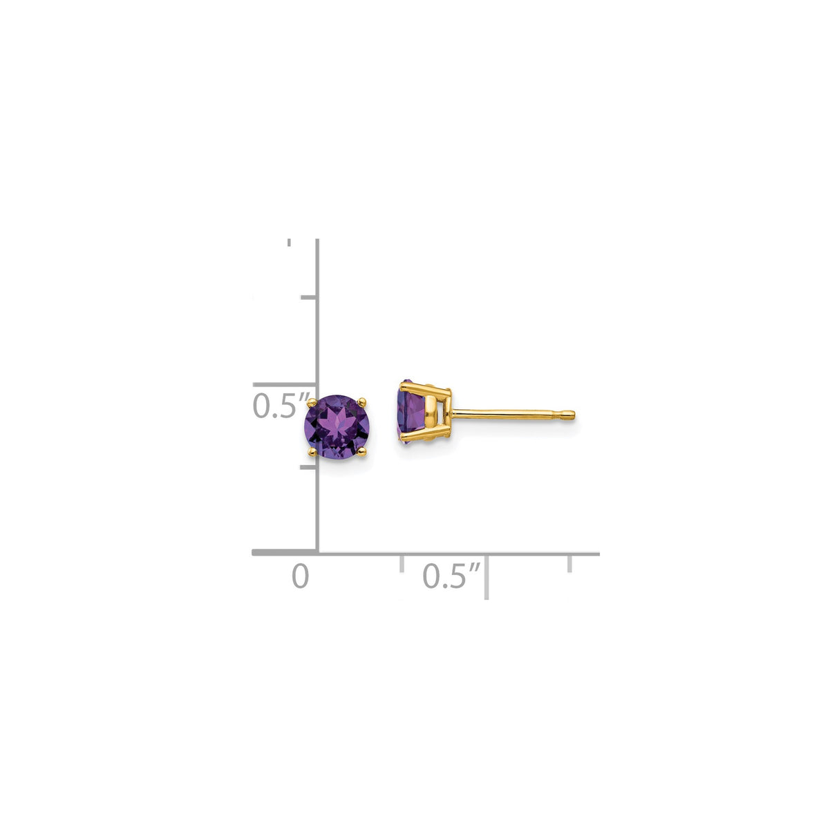 14k Yellow Gold Amethyst Stud Earrings, Round Cut Purple Gemstones, Minimalist February Birthstone Jewelry