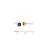 14k Yellow Gold Amethyst Stud Earrings, Round Cut Purple Gemstones, Minimalist February Birthstone Jewelry