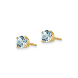 14k Yellow Gold Aquamarine Stud Earrings, Round Cut Solitaire, Minimalist Jewelry for Women