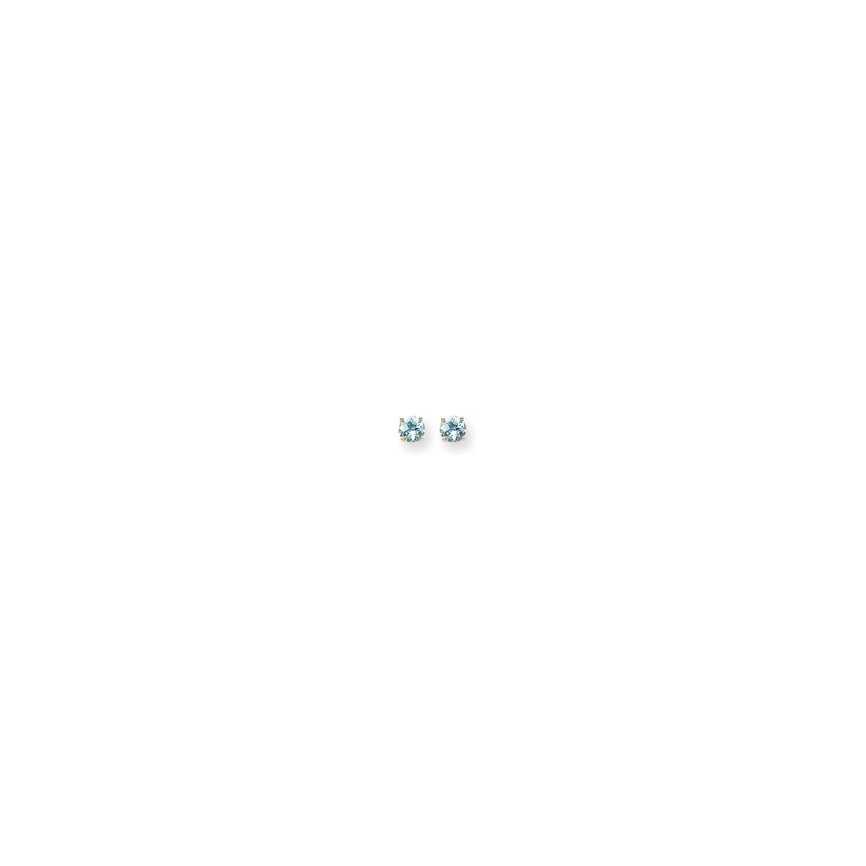 14k Yellow Gold Stud Earrings, Round Cut Aquamarine, Small Solitaire Design for Women