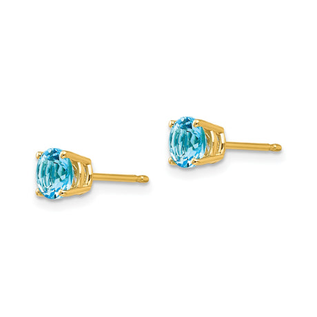 14k Yellow Gold Stud Earrings with Swiss Blue Topaz, Classic Prong Setting for Women