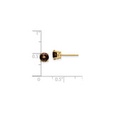 14k Yellow Gold Stud Earrings with Smoky Quartz, Minimalist Classic Style for Women