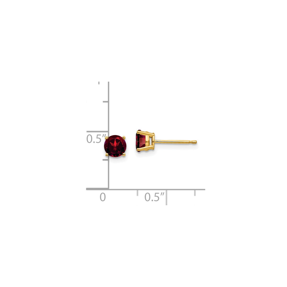 14k Yellow Gold Garnet Stud Earrings, Round Four-Prong Setting, January Birthstone Jewelry