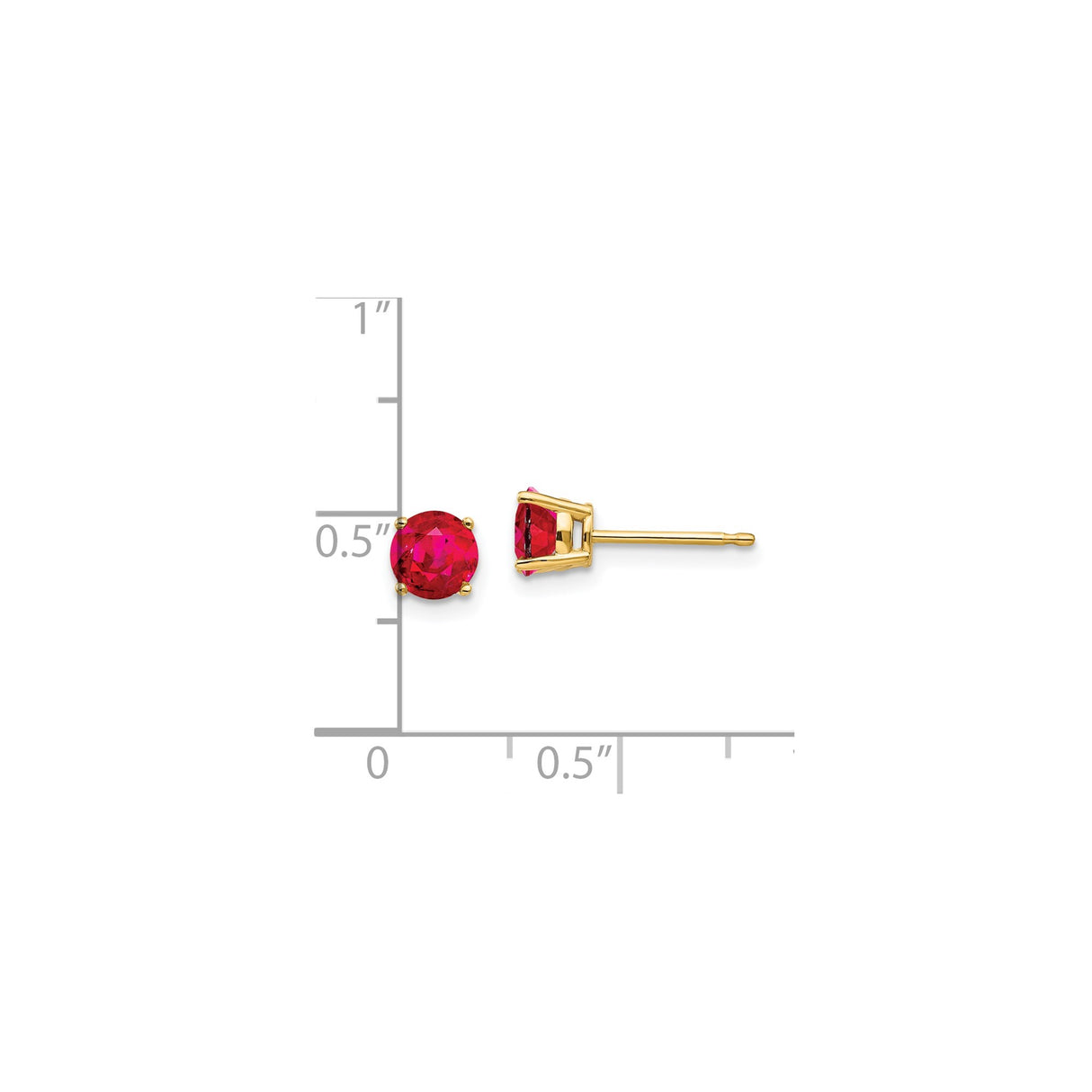 14k Yellow Gold Stud Earrings with Round Ruby in Four Prong Setting