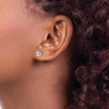 14k White Gold Stud Earrings with Light Green Quartz, Round Cut, Classic Four Prong Setting