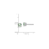 14k White Gold Stud Earrings with Light Green Quartz, Round Cut, Classic Four Prong Setting