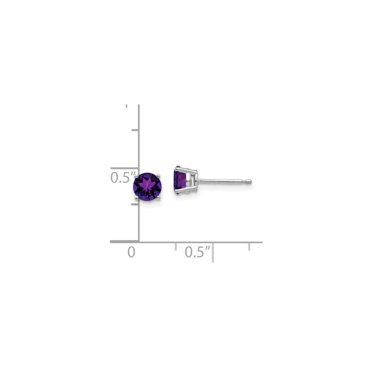 14k White Gold Stud Earrings with Round Cut Amethyst in Four Prong Setting