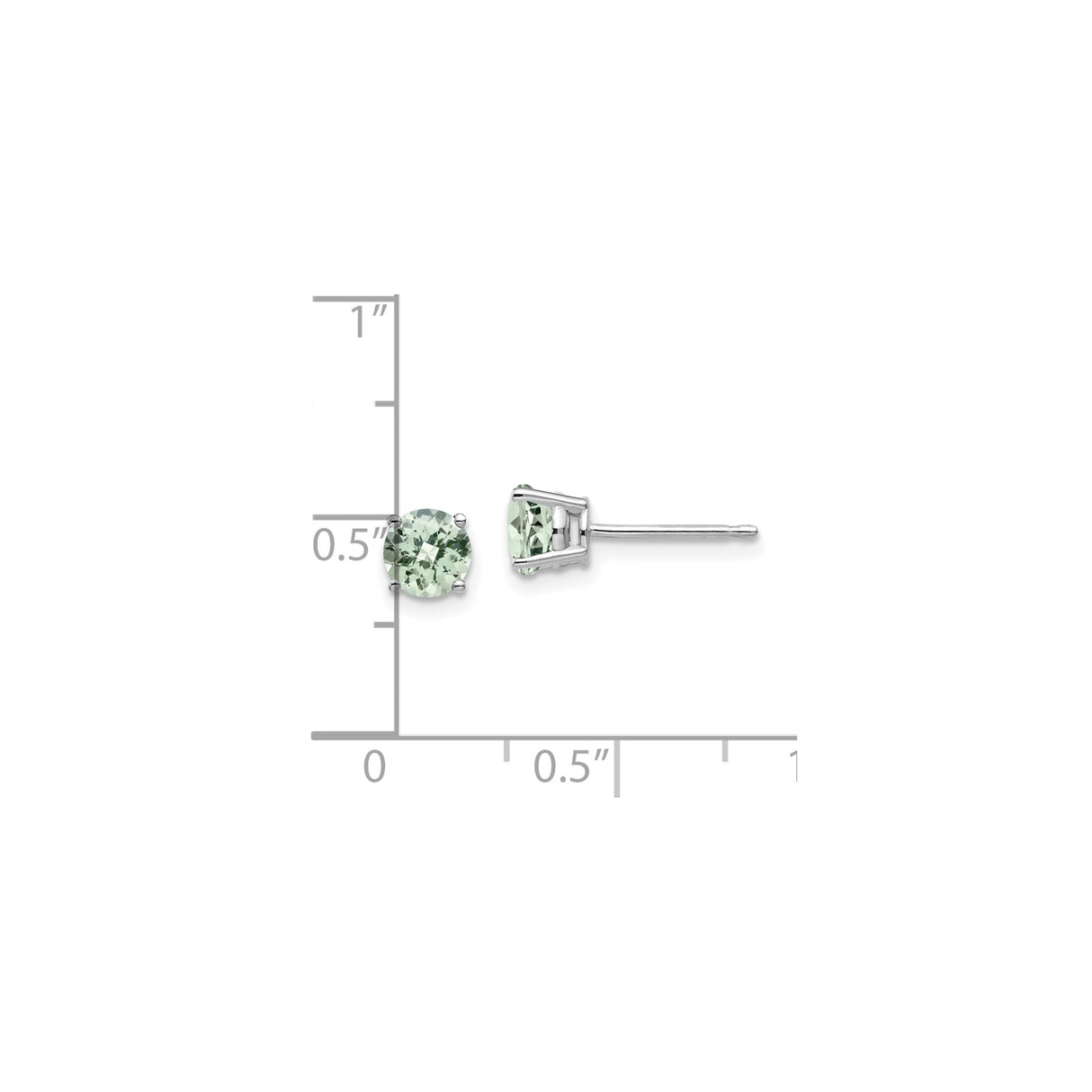 14k White Gold Stud Earrings with Round Light Green Quartz, Minimalist Gemstone Design