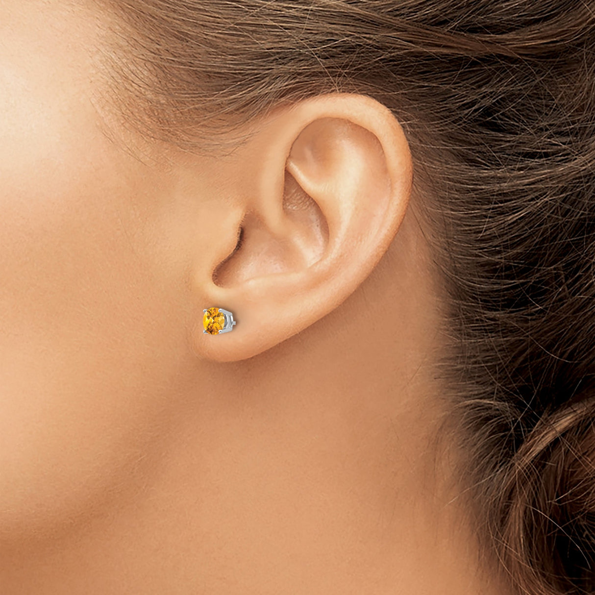 14k White Gold Citrine Stud Earrings, Round Faceted Prong Set, Minimalist November Birthstone Jewelry
