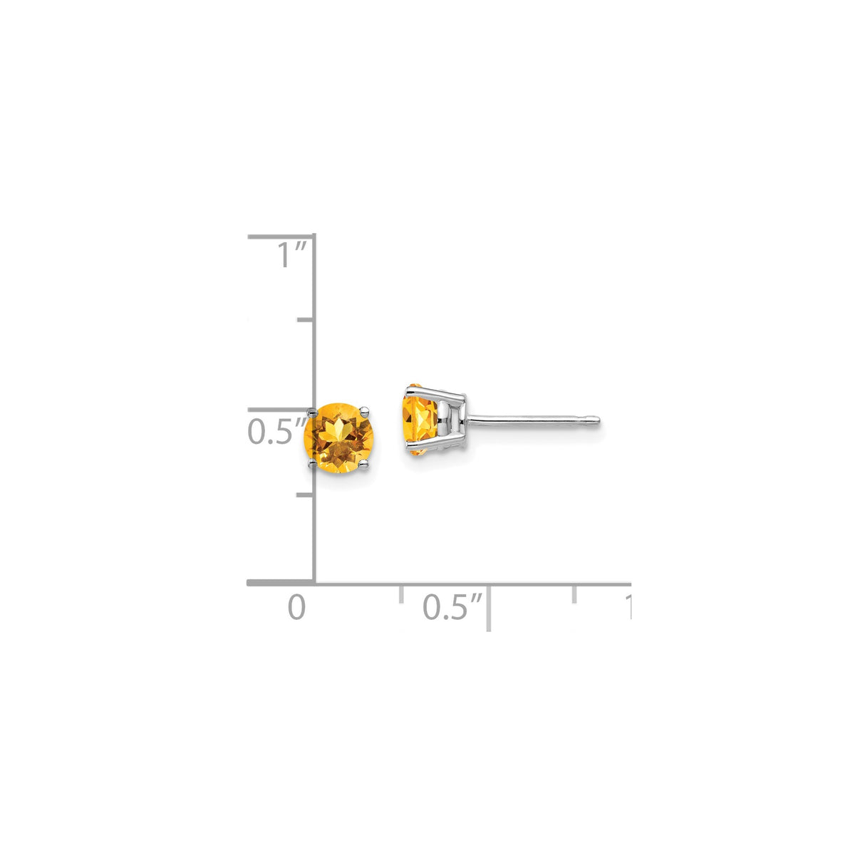 14k White Gold Citrine Stud Earrings, Round Faceted Prong Set, Minimalist November Birthstone Jewelry