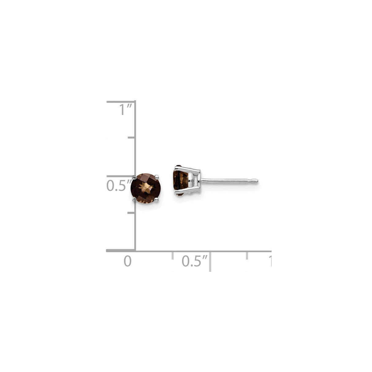 14k White Gold Stud Earrings with Smoky Quartz, Minimalist Natural Gemstone Jewelry