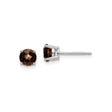 14k White Gold Stud Earrings with Smoky Quartz, Minimalist Natural Gemstone Jewelry