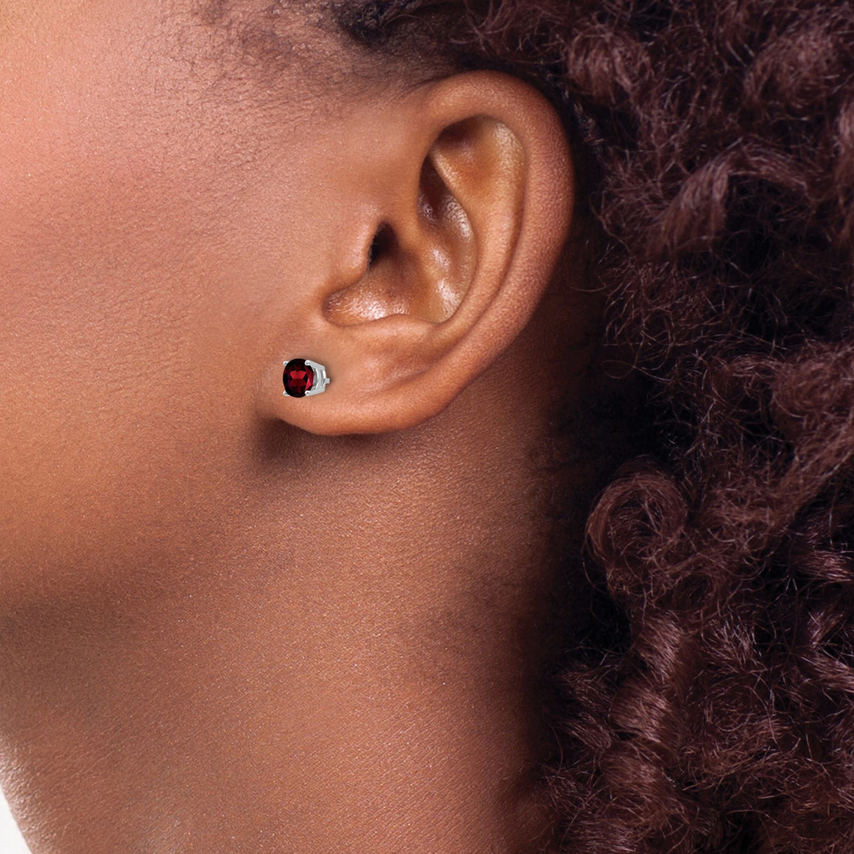 14k White Gold Stud Earrings with Garnet, Classic Four Prong Setting, Minimalist Style