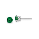 14k White Gold Stud Earrings with Round Green Helenite, Four Prong Setting, Classic Design