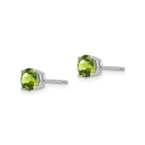 14k White Gold Peridot Stud Earrings, Round Cut, Four Prong Setting, August Birthstone Jewelry
