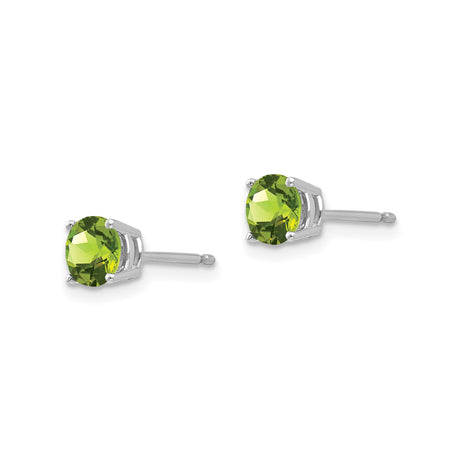 14k White Gold Peridot Stud Earrings, Round Cut, Four Prong Setting, August Birthstone Jewelry