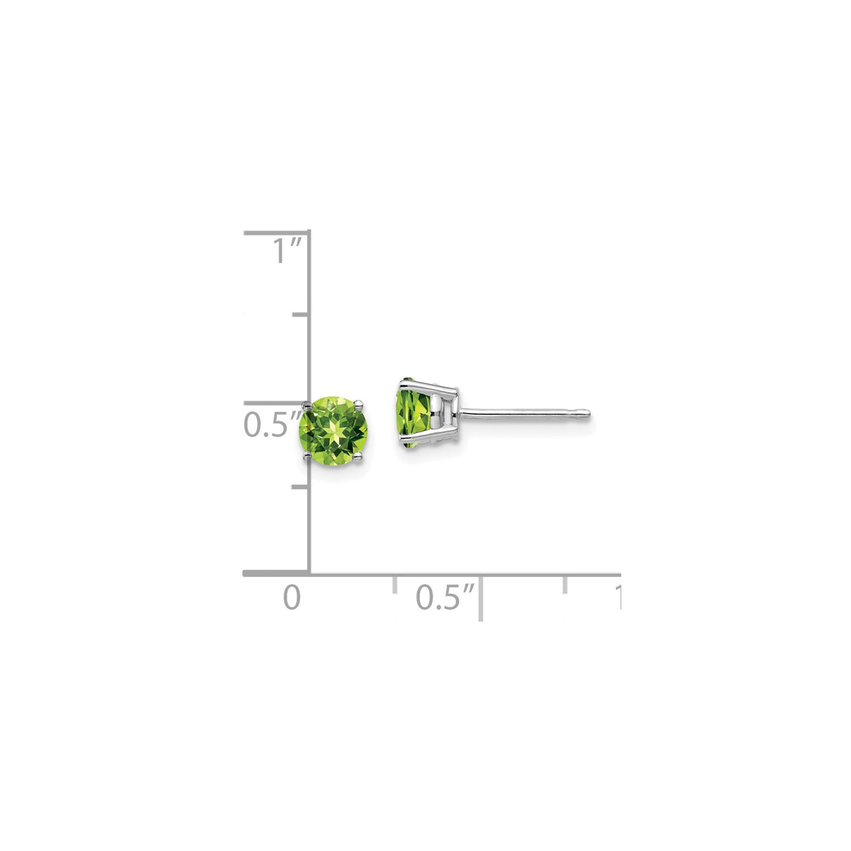 14k White Gold Peridot Stud Earrings, Round Cut, Four Prong Setting, August Birthstone Jewelry