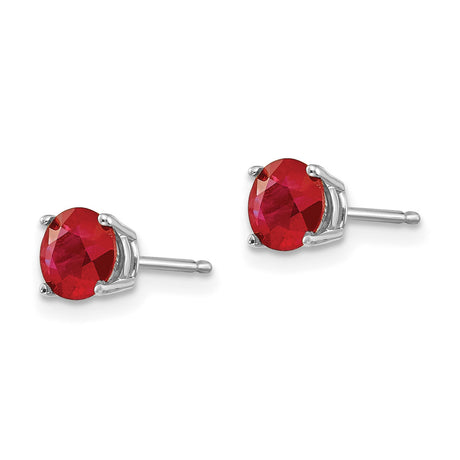 14k White Gold Ruby Stud Earrings, Round Four-Prong Setting, Classic Everyday Style