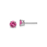 14k White Gold Stud Earrings with Pink Spinel in Four Prong Setting, Classic Daily Wear Jewelry