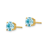 14k Yellow Gold Stud Earrings with Round Aquamarine, Four-Prong Setting, Minimalist Design