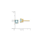 14k Yellow Gold Stud Earrings with Round Aquamarine, Four-Prong Setting, Minimalist Design
