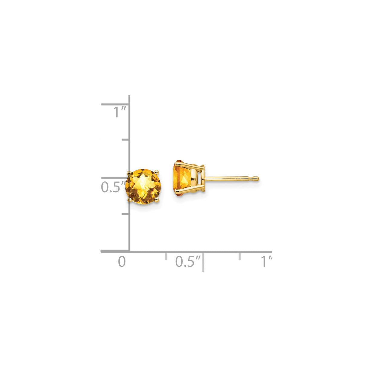 14k Yellow Gold Stud Earrings with Round Citrine in Classic Four Prong Setting