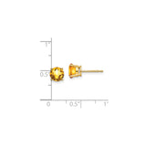 14k Yellow Gold Stud Earrings with Round Citrine in Classic Four Prong Setting