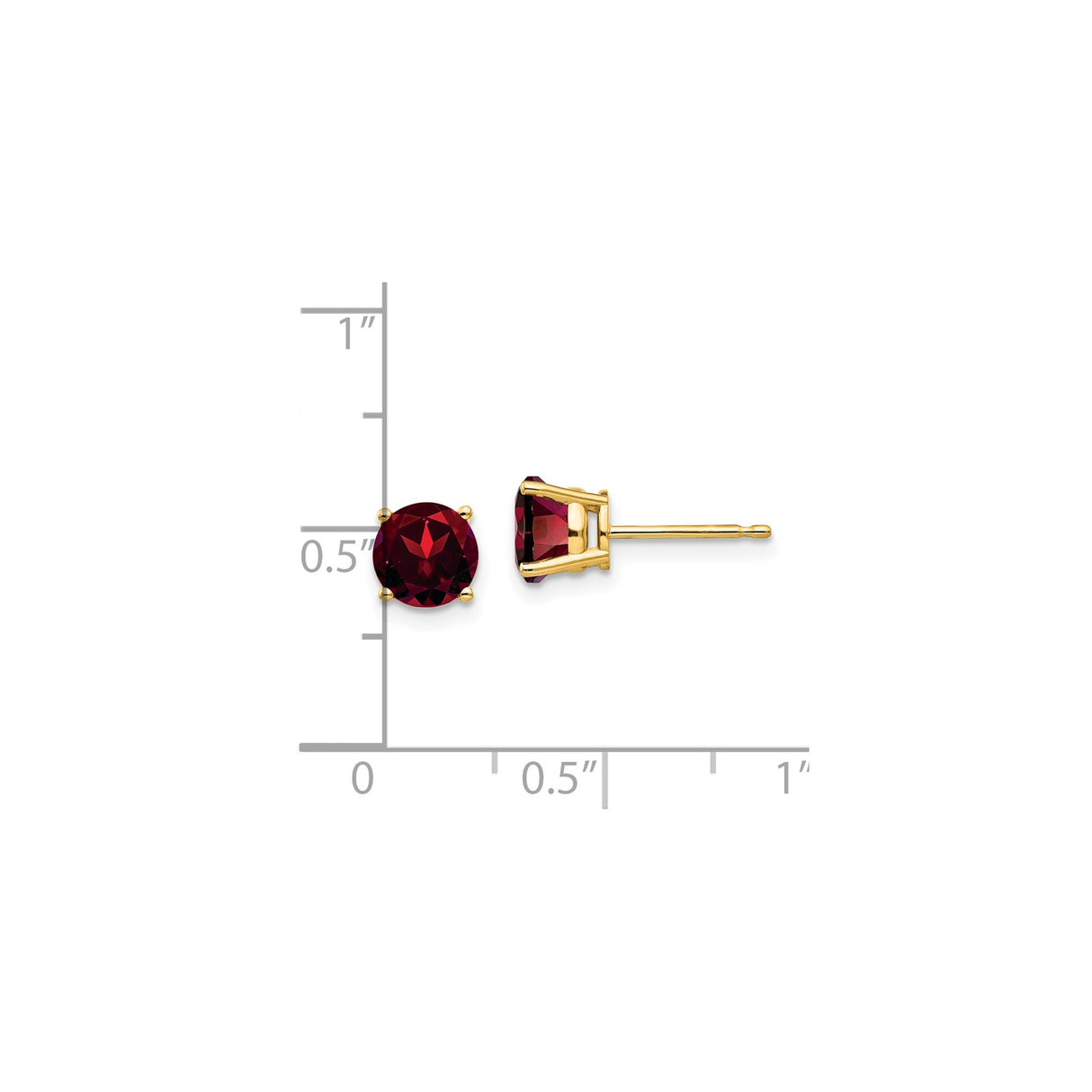 14k Yellow Gold Stud Earrings with Round Garnet, Four Prong Setting, Classic Style for Women