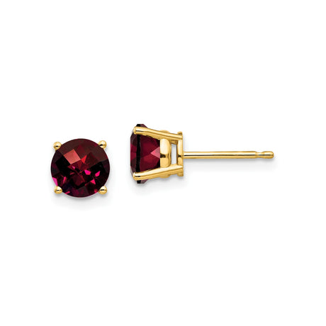 14k Yellow Gold Stud Earrings with Round Garnet, Minimalist Four Prong Setting for Women