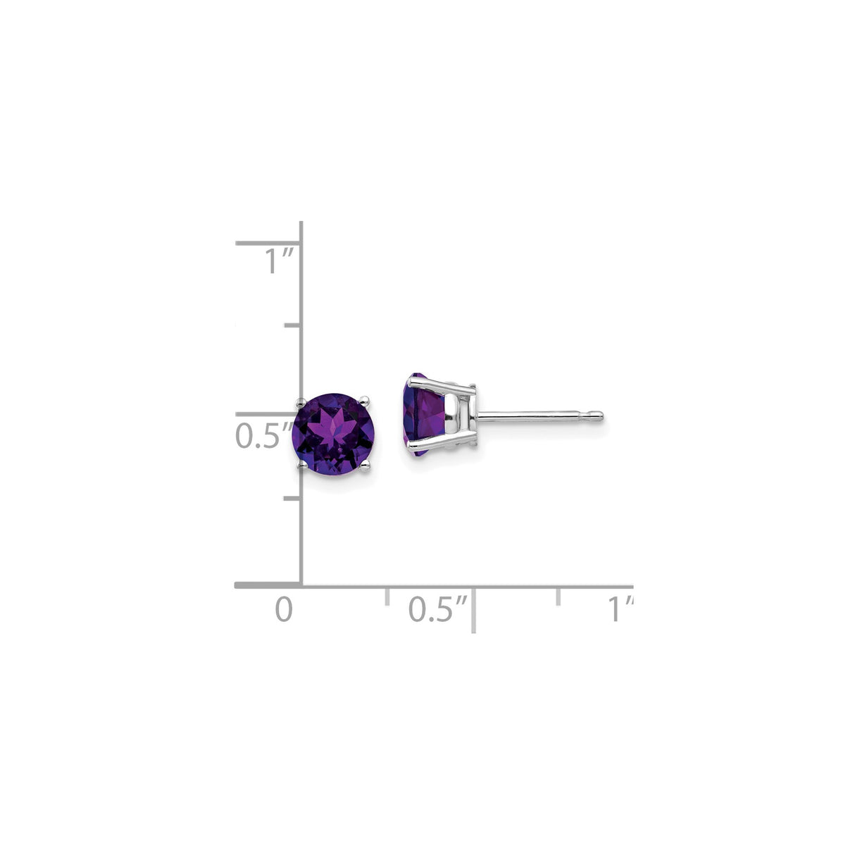 14k White Gold Stud Earrings with Round Amethyst, Dainty Minimalist Design