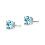 14k White Gold Stud Earrings with Aquamarine, Round Cut, Minimalist Design for Women