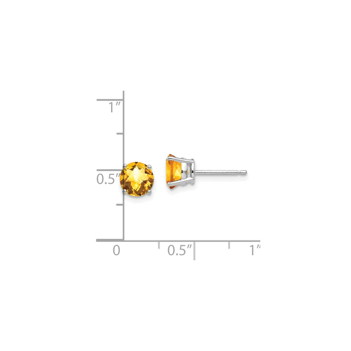 14k White Gold Stud Earrings with Round Citrine, Checkerboard Cut, Prong Set Design for Women
