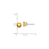 14k White Gold Stud Earrings with Round Citrine, Checkerboard Cut, Prong Set Design for Women