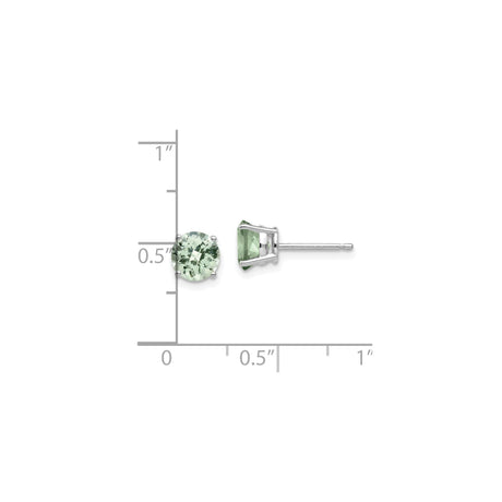 14k White Gold Stud Earrings with Round Cut Green Quartz, Minimalist Gemstone Jewelry