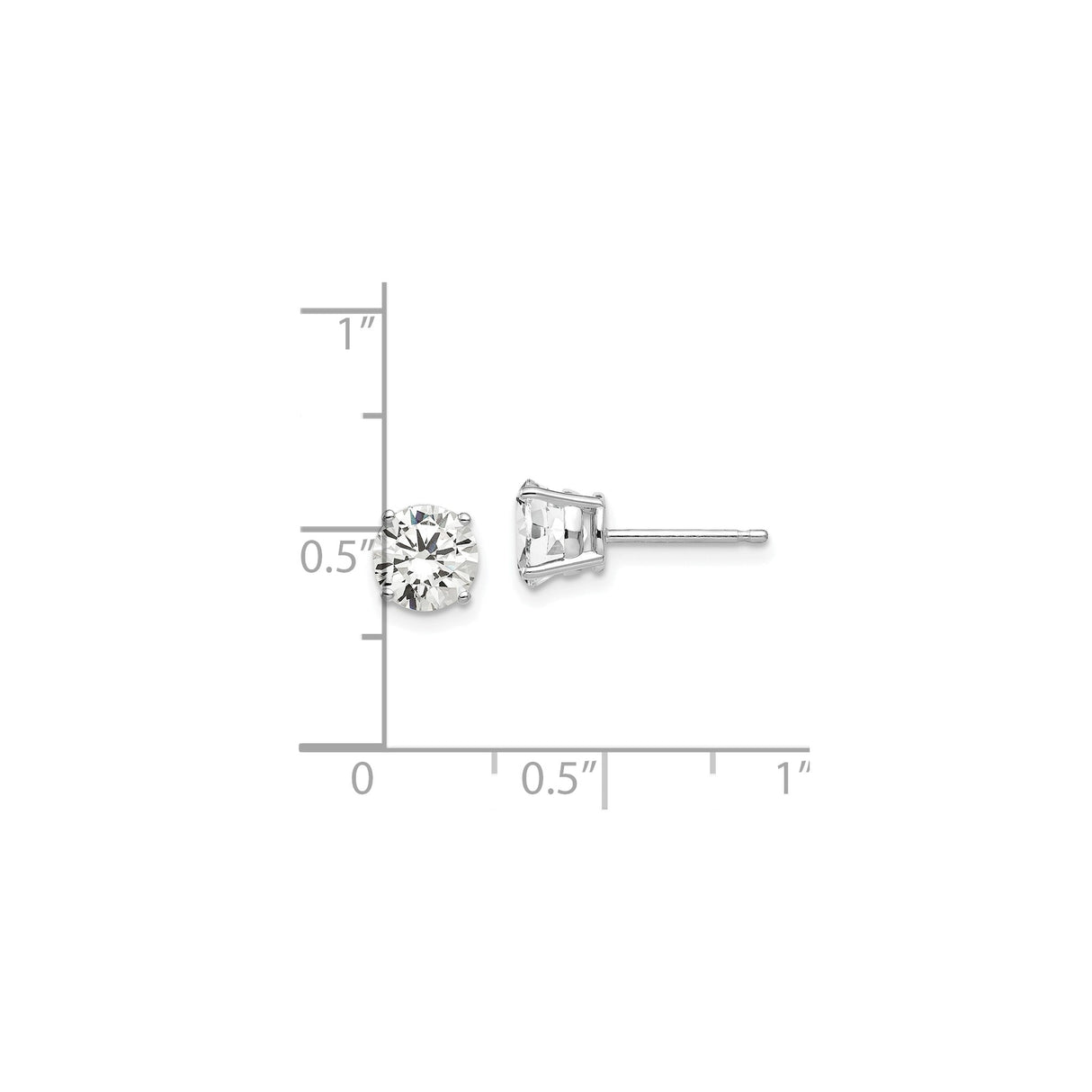 14k White Gold Solitaire Stud Earrings with Cubic Zirconia, Classic Minimalist Design