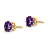 14k Yellow Gold Amethyst Stud Earrings, Round Cut Four Prong Minimalist Birthstone Jewelry