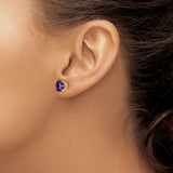14k Yellow Gold Amethyst Stud Earrings, Round Cut Four Prong Minimalist Birthstone Jewelry
