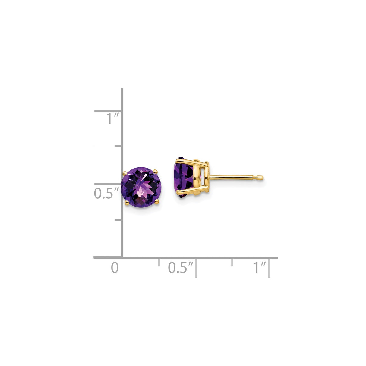 14k Yellow Gold Amethyst Stud Earrings, Round Cut Four Prong Minimalist Birthstone Jewelry