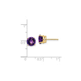 14k Yellow Gold Amethyst Stud Earrings, Round Cut Four Prong Minimalist Birthstone Jewelry