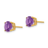 14k Yellow Gold Amethyst Stud Earrings, Round Cut Solitaire, Minimalist Design for Women