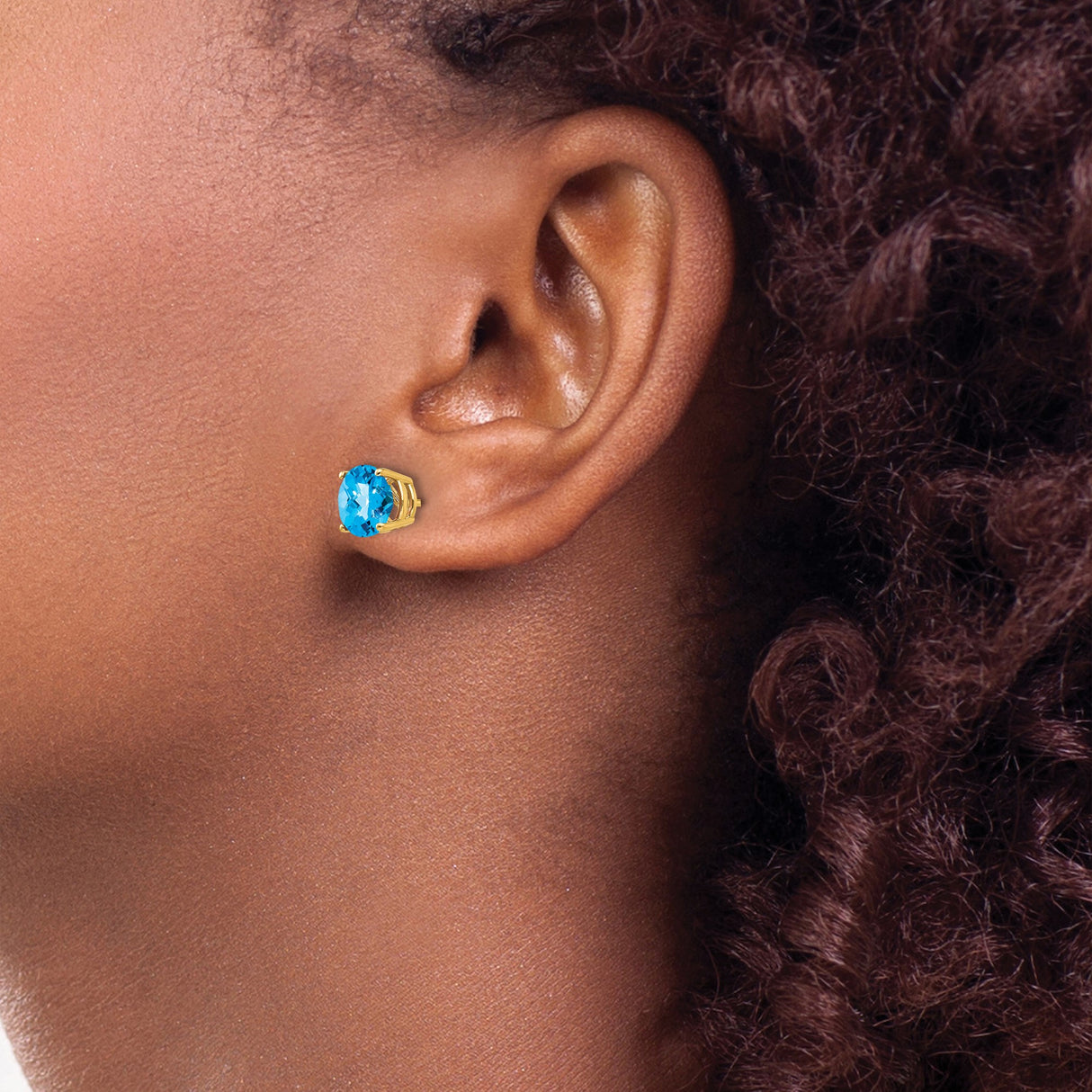 14k Yellow Gold Stud Earrings with Swiss Blue Topaz, Classic Minimalist Design for Women