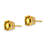 14k Yellow Gold Stud Earrings with Round Cut Citrine in Four-Prong Setting