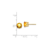 14k Yellow Gold Stud Earrings with Round Cut Citrine in Four-Prong Setting