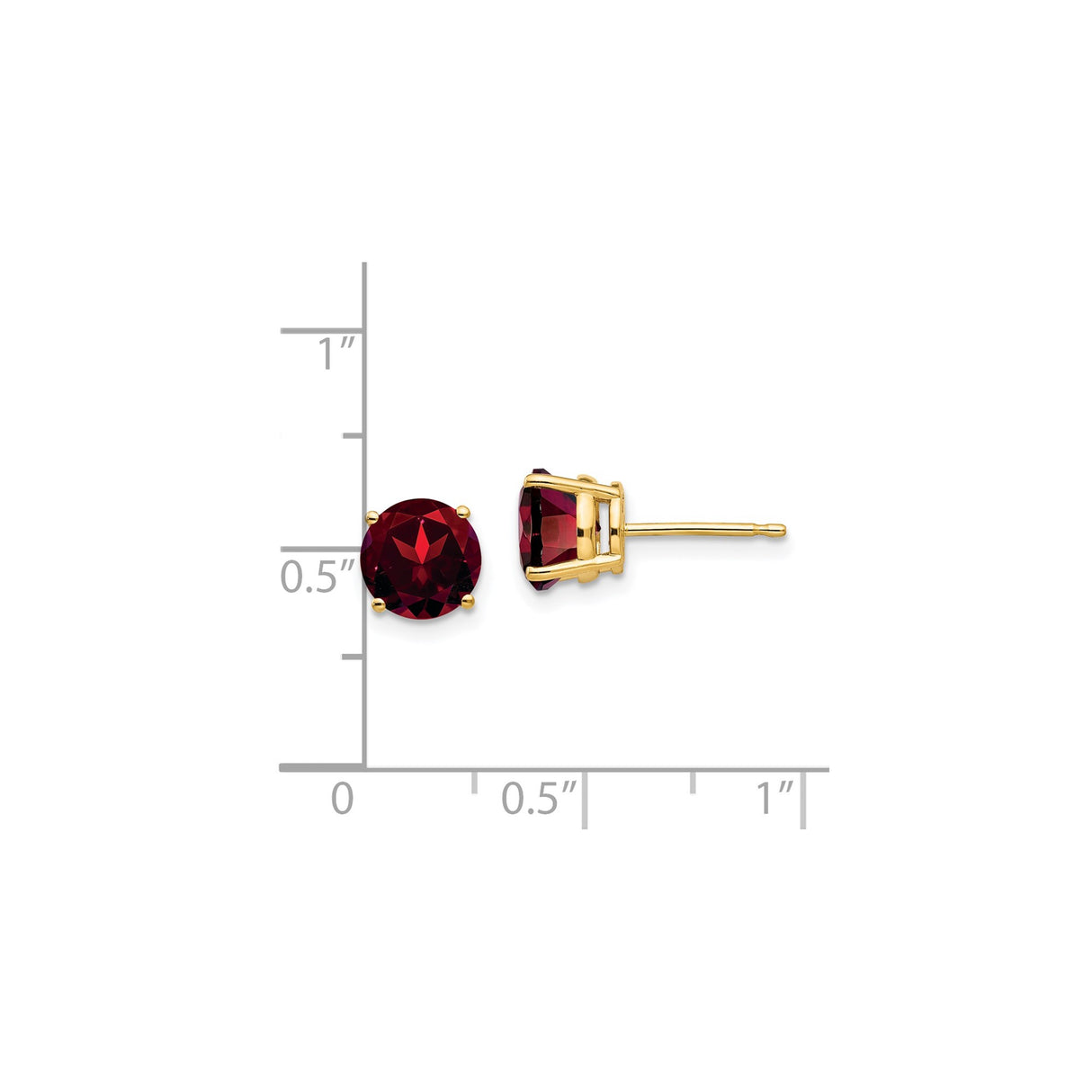 14k Yellow Gold Stud Earrings with Garnet, Round Cut Gemstone in Four Prong Setting