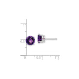 14k White Gold Amethyst Stud Earrings, Round Faceted Purple Gemstone, Classic Minimalist Style