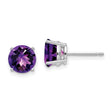 14k White Gold Amethyst Stud Earrings, Round Faceted Purple Gemstone, Classic Minimalist Style