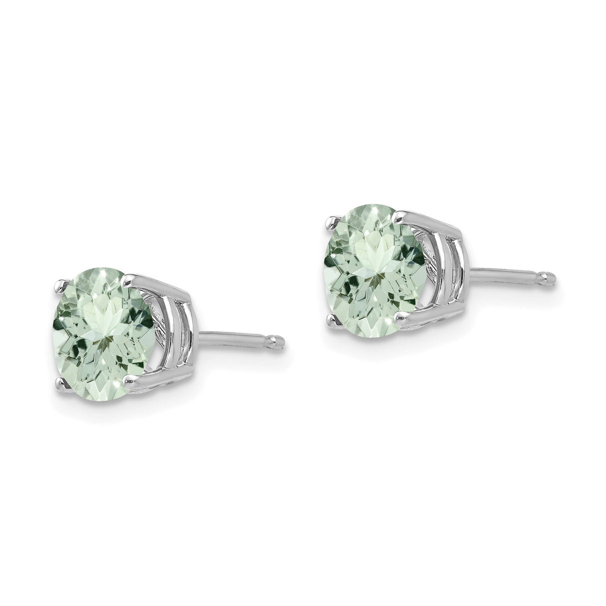14k White Gold Stud Earrings with Natural Prasiolite Quartz in Four Prong Setting