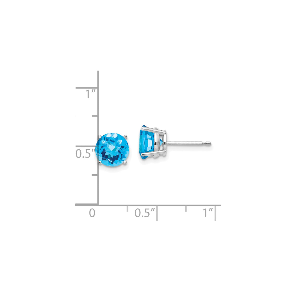 14k White Gold Stud Earrings with Swiss Blue Topaz, Classic Dainty Gemstone Jewelry