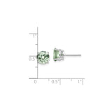 14k White Gold Stud Earrings with Light Green Quartz, Checker Cut, Four Prong Setting